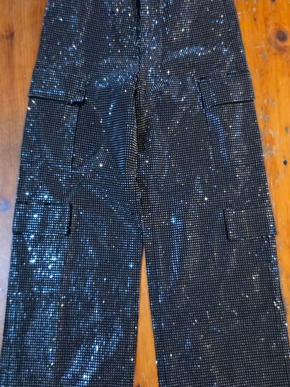Ladies Black Sequin Cargo Jeans
